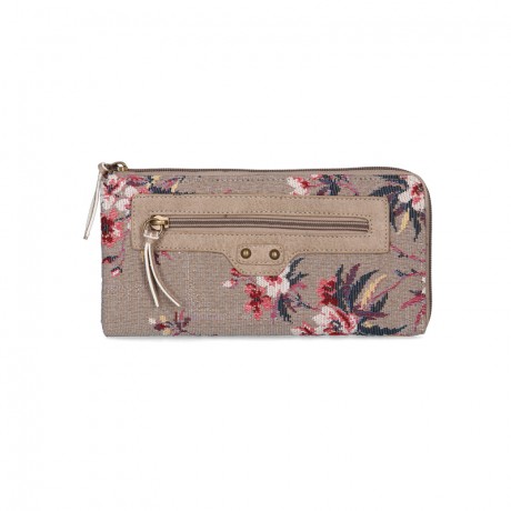 BILLETERA BOHO JULIA DISEÑO FLOREADO Y TOPO