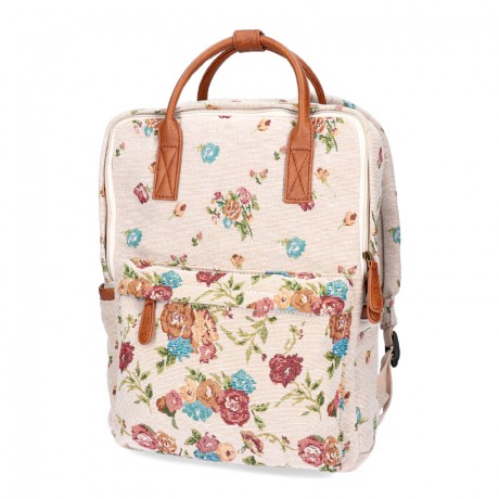 MOCHILA BOHO ISABELLA DISEÑO ROSAS Y CRUDO
